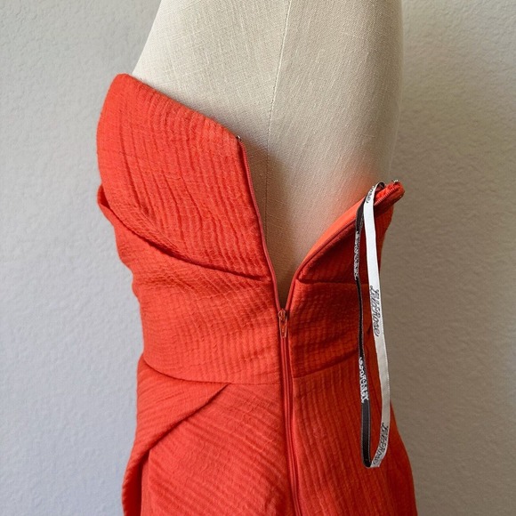 LELA ROSE Asymmetric One Shoulder Sheath Mini Dress in Orange/Red - Picture 6 of 13